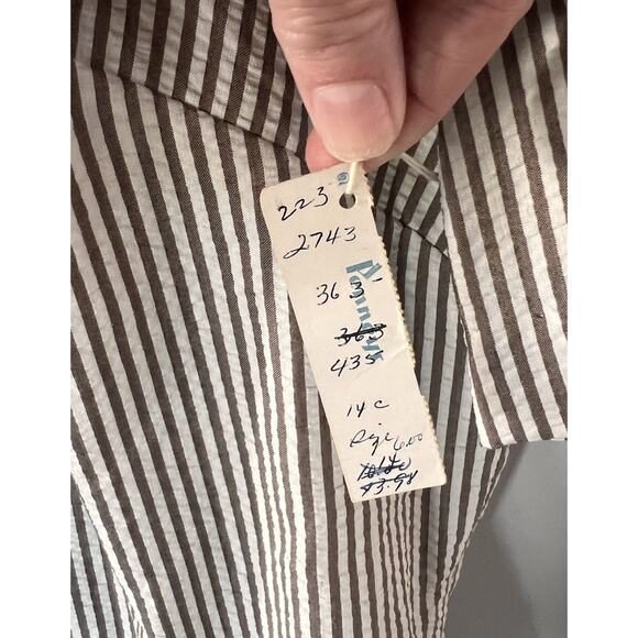 Vintage Just Sue Brown Seersucker Crop Shorts Sleeve Jacket 14 Dead Stock - Picture 5 of 5